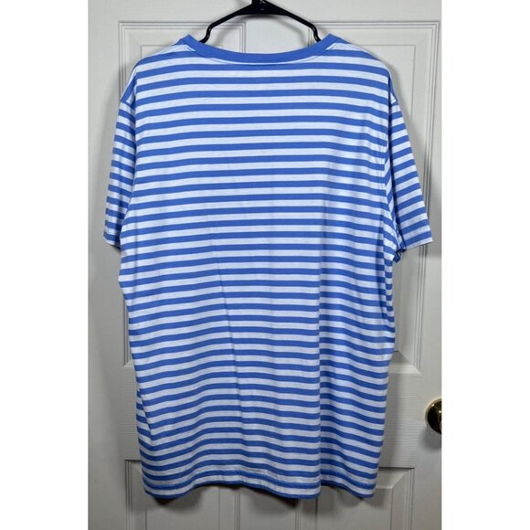 Mens XL Lands End Blue & White Striped Crewneck Short Sleeve T-Shirt 100% Cotton - Picture 4 of 9